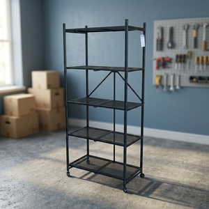 Black 5-Layer Carbon Steel Rolling Shelf With Wire <b>Mesh</b> Adjustable Multi-Level Storage Rack With Wheels - Product Image 2