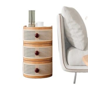 Japanese Style <b>Rattan</b> Storage Cabinet Solid Wood Multi Layer Shelf Modern Minimalist <b>Bedside</b> <b>Table</b> Bedroom Furniture - Product Image 5