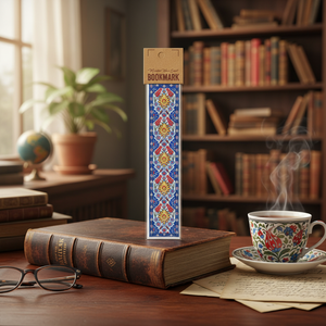 Marcapáginas de tela con diseño de tulipán turco, alfombra en miniatura de cerámica, tejido, azul y rojo - Product Image 3