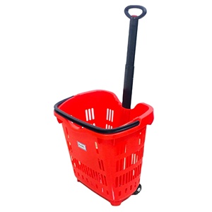 MOQ 20 PCS 40L Supermarket Telescopic Rolling <strong>Basket</strong> With 2 <strong>Wheels</strong>, Shopping <strong>Roller</strong> <strong>Basket</strong> With Aluminum Handle - Product Image 1