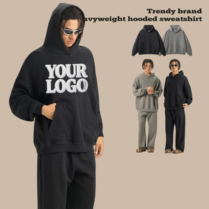 Sweat à capuche en molleton bouclette 420G en pur coton lavé, style américain, personnalisable avec logo, pour survêtement - Product Image 1