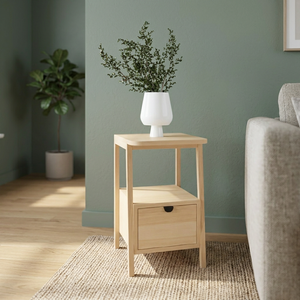 Modern Scandinavian Wood Nightstand With 1 Drawer Storage Bedroom Furniture - Product Image 4