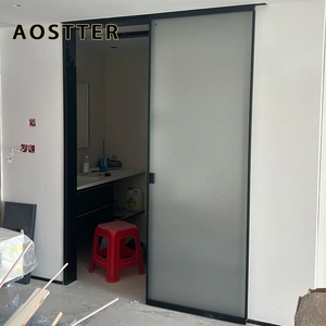 AOSTTER <span class=keywords><strong>Porta</strong></span> Scorrevole Minimalista per Interni con Vetro Temperato Opaco e Binario Superiore Nascosto per Divisorio Bagno Contemporaneo - Product Image 3