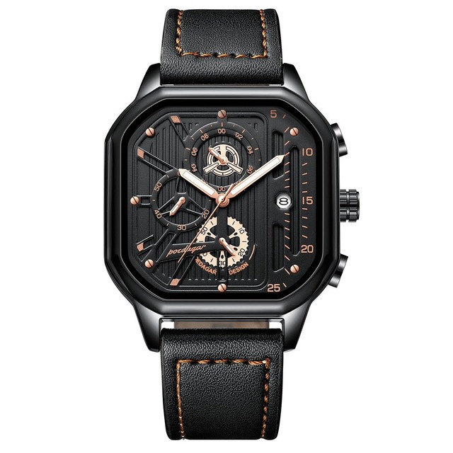 Genuine Leather Strap 20mm Black Pointer Date Function Luminous Hands Quartz Movement Fashion Men Luxury Custom Chronograph