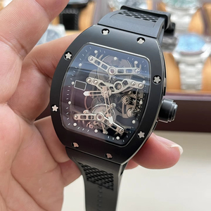 2026High-quality Skeleton Tourbillon Mechanical <b>Watch</b> Titanium Tonneau Case Honeycomb <b>Rubber</b> Strap Men's Luxury Sports <b>Watch</b> - Product Image 2