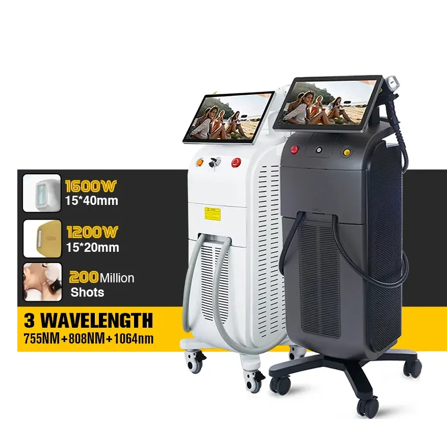 CE AndFDA Mesin Laser Penghilang Rambut, Laser Dioda 808nm Portabel Permanen 1200W 1600W 3 Gelombang