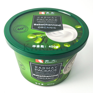 Emballage de pâtes en pot plastique rond de 500g avec couvercle pour houmous, harissa, muham, labneh, tzatziki, baba ghanoush, sauces orientales - Product Image 2