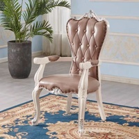 Ensemble de meubles de chaises de salle à manger en cuir véritable blanc en bois massif sculpté de luxe moderne français chaises de salle à manger en bois