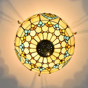 라운드 천장 램프 유럽 스타일 컬러 유리 복도 침실 복도 흡수 돔 티파니 바로크 천장 조명