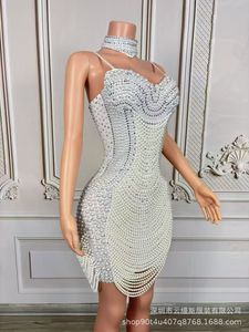 Abito a tubino in seta/cotone ultra-luccicante dorato con perle, sexy, per performance sul palco, sfilate, discoteche, ballerine Gogo e cantanti - Product Image 2