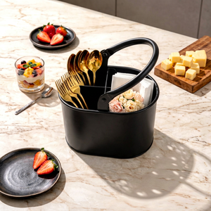 Support de rangement pour couverts en métal avec poignée, organisateur d'ustensiles de cuisine moderne, finition peinture cuite durable, simple - Product Image 1