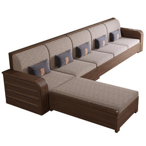 Sofá Moderno de Estilo Chino, Totalmente de Madera Maciza, Nogal Negro Sudamericano, con Espacio de Almacenamiento Elevado, Chaise Longue Esquinera de Doble Uso para Invierno, con Esponja - Product Image 4