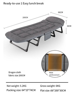 Lit pliant rembourré avec coussin moelleux - Lit pliable portable de 180 cm avec appui-tête confortable et cadre en acier robuste pour la maison - Product Image 2
