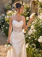 Robe de mariée 2-en-1 en satin avec jupe détachable, robe de bal personnalisée, robe de mariée formelle avec traîne