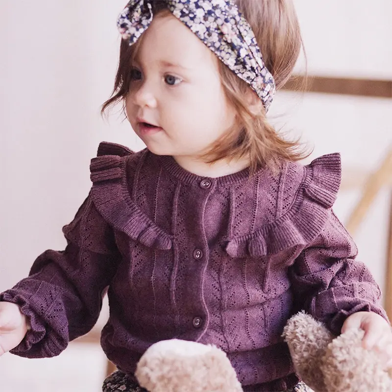 Sonbahar kış bebek örme kazak hırka ruffles düğme ile sevimli tatlı kız uzun kollu rahat ceket kazak giysileri