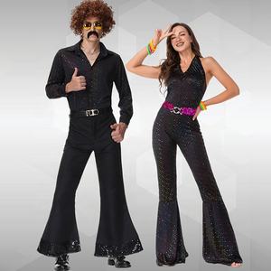 Tenues de scène, costumes disco des années 1970, ensembles de pantalons hippie pour couples, combinaisons évasées des années 60 <span class=keywords><strong>et</strong></span> 80, tenues de fête pour femmes <span class=keywords><strong>et</strong></span> hommes - Product Image 3