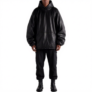 Veste en cuir pour homme, style classique à capuche, manches longues, fermeture éclair frontale, design durable, style décontracté, streetwear - Product Image 1