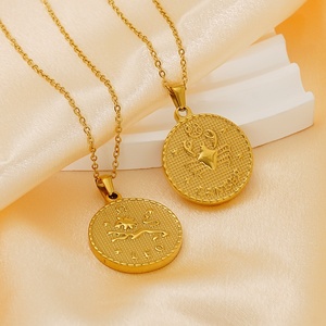 Collares con Colgante del Zodiaco <span class=keywords><strong>de</strong></span> 12 Meses, Estilo Moderno, Forma <span class=keywords><strong>de</strong></span> Moneda Redonda, Acero Inoxidable, Chapado en Oro <span class=keywords><strong>de</strong></span> 18k, para Mujeres y Hombres - Product Image 4