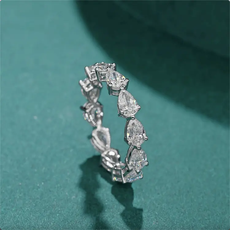 VOAINO custom 9K 14K 18K gold Pear shape cutting lab-grown diamonds fine jewelry eternity wedding engagement band ring