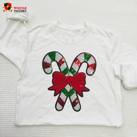 Patchs thermocollants et autocollants personnalisés en chenille et sequins brodés, motif canne de Noël, pour vêtements et casquettes de camionneur, vente en gros