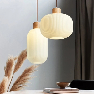 Lustre nordique cuisine îlot luminaire <span class=keywords><strong>bois</strong></span> lumière blanc verre nervuré E27 <span class=keywords><strong>Suspension</strong></span> pour chambre salle à manger - Product Image 1