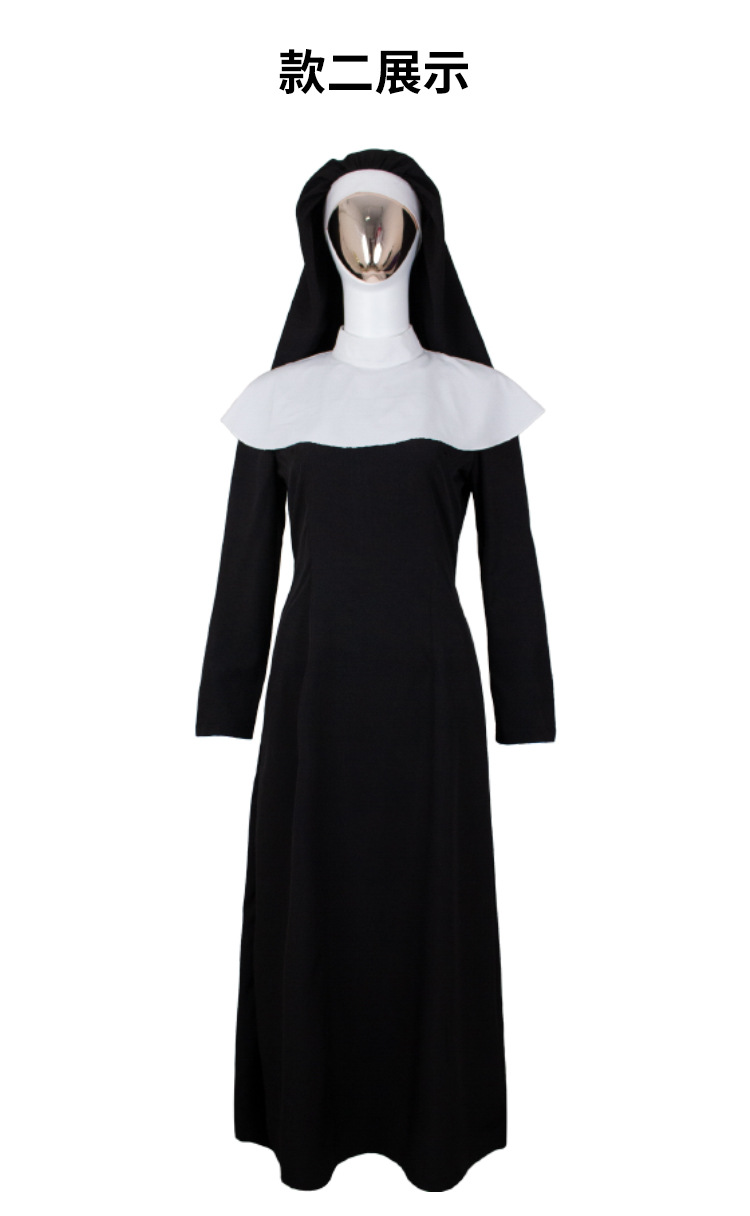 Women's Sexy Nun Halloween Costume - Scary Long Black Dress with Cross  Necklace for Party & Cosplay Events