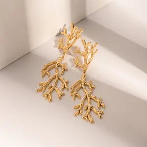 JoyEver vintage coral shape pendant earring 18K gold plated stainless steel earrings jewelry for girls