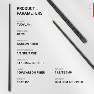 Queue de billard tout usage en fibre de carbone |   Conception professionnelle de fût en carbone pour la performance au billard (saut, break et jeu) - Product Image 2