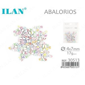 Ilan Abalorios 4x7mm Bianco con lettere colorate ed emoticon 17g - Product Image 1