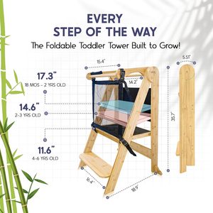 Foldable Toddler <b>Tower</b> Preassembled Kitchen Stool, Folding for <b>Learning</b> with Chalkboard - Product Image 3