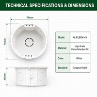 Boîtier de jonction encastré rond européen Kolani 74x74x45mm, boîtier électrique arrière en PC ignifuge avec découpes amovibles