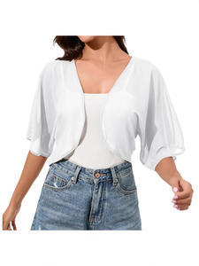 Chaleco de <span class=keywords><strong>Gasa</strong></span> para <span class=keywords><strong>Mujer</strong></span>, Estilo Veraniego, Sin Cuello, Simple, Combinable con Todo, Color Sólido, Media Manga, para Fiestas, Uso Diario, <span class=keywords><strong>Bolero</strong></span> - Product Image 4