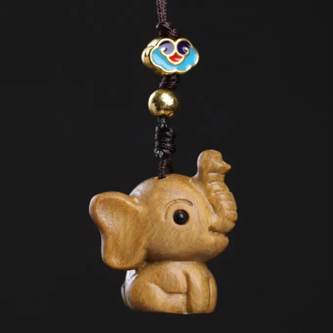 Wooden elephant pendant cartoon cute baby elephant mobile phone bag pendant key chain car hanging accessories