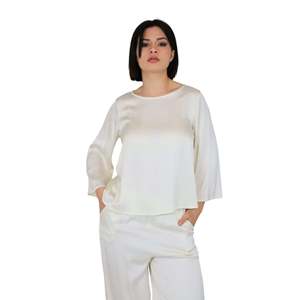 Camicetta da Donna Crema 53539097 a Maniche Lunghe Vestibilità Ampia per Uso Casual - Product Image 1