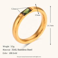 Bague Minimaliste Carrée Dingran en Zircon AAA Plaqué Or Acier Inoxydable avec Pierre de Naissance Colorée