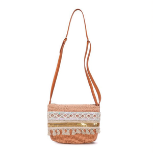 Bolso de Paja 28x18x9cm con Lentejuelas de Encaje Estilo Bandolera - Product Image 1