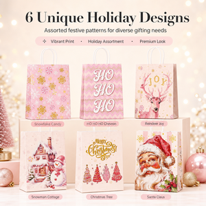 <b>Christmas</b> <b>Gift</b> <b>Bags</b> with Handles Kraft Paper <b>Bags</b> Candy Treat <b>Bags</b> Bulk 6 Designs Party Favor <b>Bags</b> Wholesale Holiday Gifting - Product Image 3