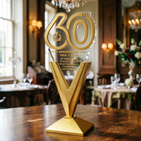 Trofeo de Cristal en Forma de V Dorado y Duradero de QIANQIU, Directo de Fábrica, Premio del 60 Aniversario, Trofeos, Medallas y Placas de Cristal en Blanco