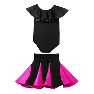 Top da ballo latino per ragazze con gonna 2 pezzi Set di Samba Tango pratica gonna Dancewear