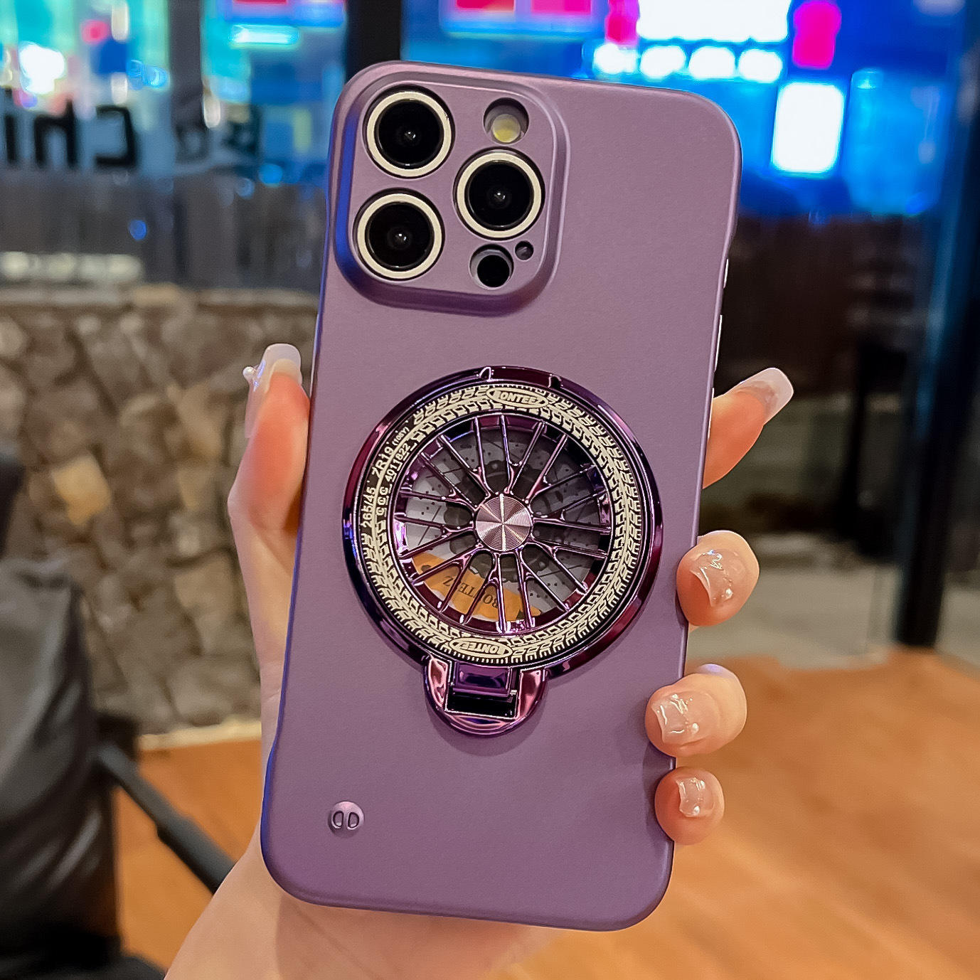 Coque sans bordure + support gyroscope (violet)