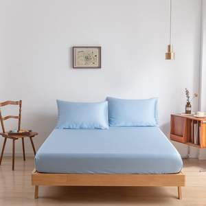 Fabriqué en fibre de bambou 100% pour <span class=keywords><strong>matelas</strong></span> jusqu'à 35 cm - 100% doux - Sensation hôtelière - Style uni (Bleu ciel <span class=keywords><strong>90x200</strong></span>) - Product Image 2