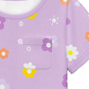 LQSZ Girls Breathable Jersey Floral Pajamas Set Summer Toddler <strong>PJs</strong> Short Sleeves Sleepwear Pocket 95% Polyester for 5-12 Years - Product Image 6