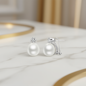 E3813 ต่างหูมุกอะโกย่า ทองคำขาว 18K คลาสสิค ทรงกลม AAA มุกเลี้ยง งานแต่งงาน เครื่องประดับสตรี - Product Image 2
