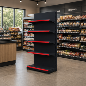 Rak Gondola Supermarket, Rak <span class=keywords><strong>Display</strong></span> Ritel, Unit Penyimpanan Logam Komersial yang Dapat Disesuaikan, Perlengkapan Toko Tugas Berat, Rak Lorong Toko - Product Image 2