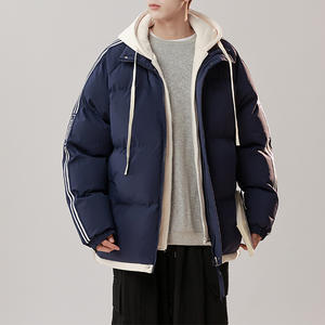 Chaqueta de Invierno para Hombre, Estilo Casual, Holgada, Cálida, con Capucha, a Rayas, de Color Sólido, con Cremallera, Estilo Moderno, Chaquetas para Exteriores - Product Image 6