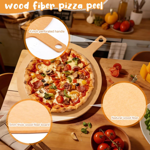 Tabla de cortar <span class=keywords><strong>pizza</strong></span> redonda de fibra de madera con asa, bandeja de madera natural antideslizante para <span class=keywords><strong>pizza</strong></span> - Product Image 3