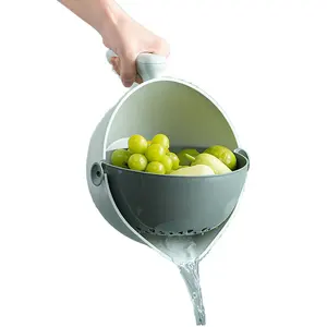 2 In 1 Double Layer Cleaning Vegetable Fruit Washing Kitchen Colander Plastic Drain Basket Strainer Bowl With Handle