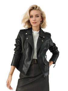 <span class=keywords><strong>Chaqueta</strong></span> corta de motociclista de piel sintética para mujer, <span class=keywords><strong>chaqueta</strong></span> negra de cuero PU de calle a la moda - Product Image 4