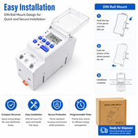 Minuteur numérique programmable hebdomadaire 7 jours, monophasé, 30A, IP65, 60Hz, 1NO 1NC, sur rail DIN, alimenté par batterie