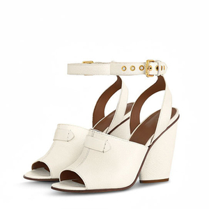 Sandales rétro en cuir motif litchi pour femme, à talon compensé haut et épais, avec bride de cheville et boucle monobloc, pour l'été - Product Image 2